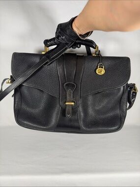Authentic Dooney & Bourke Black Pebble Leather Briefcase with Brass Hardware